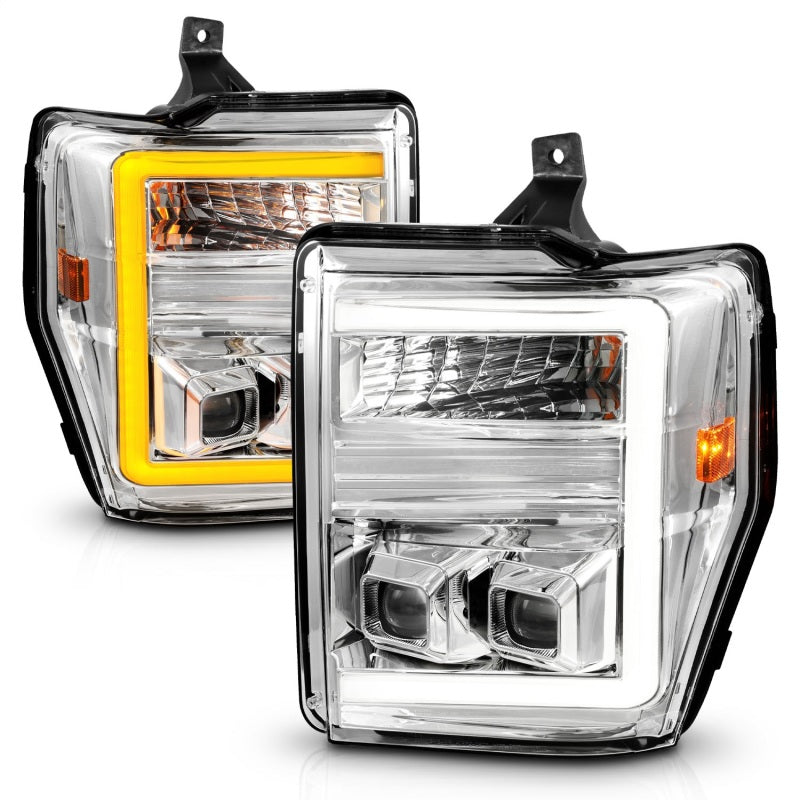 ANZO 08-10 Ford F-250 - F-550 Super Duty Projector Headlights w/ Light Bar Switchback Chrome Housing - 111587