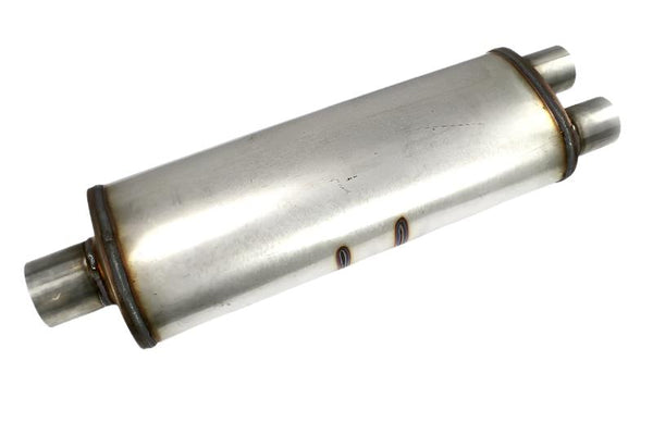 JBA Universal Chambered 304SS Muffler 25x8x5in 3in Center Inlet/2.5in Dual Outlet - 40-252500 by JBA - front view
