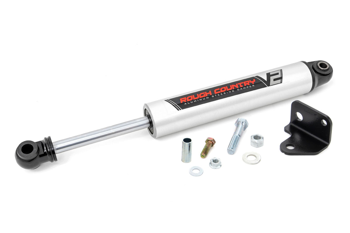 Rough Country - V2 Steering Stabilizer - Relocation Bracket - Jeep Wrangler JK/Wrangler Unlimited (07-18) - 8730670