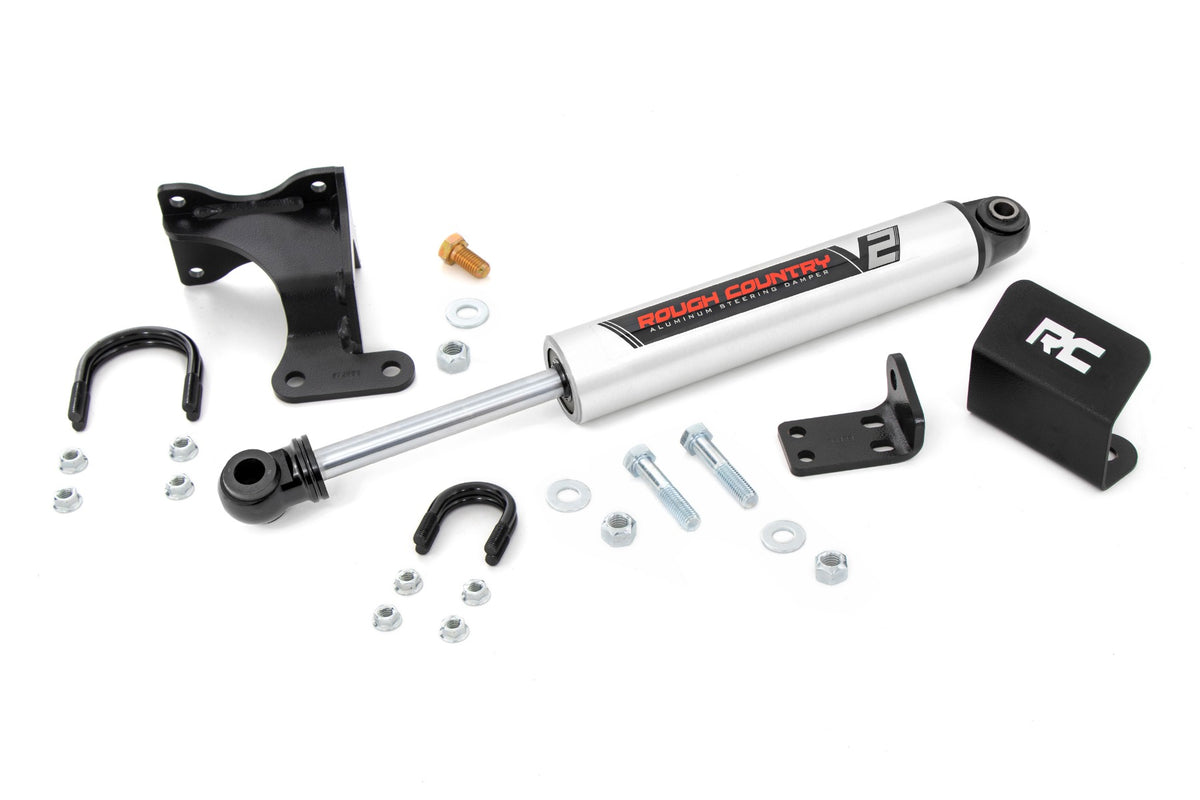 Rough Country - V2 Steering Stabilizer - Axle Bracket - 2-8 Inch Lift - Jeep Wrangler JK/Wrangler Unlimited (07-18) - 8731970
