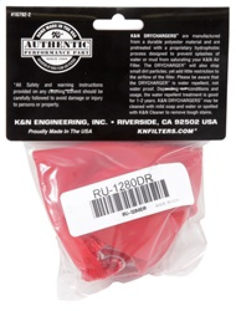 K&amp;N Drycharger Air Filter Wrap - Round Straight - Red Closed Top 3in Inside Dia x 4in Height - RU-1280DR