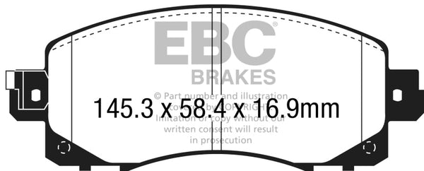 EBC 18+ Subaru Crosstrek 2 Ultimax Front Brake Pads - UD2045 for 2017-2026 Subaru Impreza - front view
