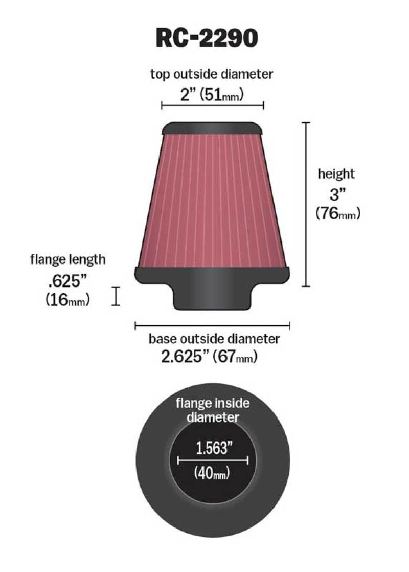 K&amp;N Universal Chrome Filter 1 9/16 inch FLG / 2 5/8 inch Bottom / 2 inch Top / 3 inch Height - RC-2290