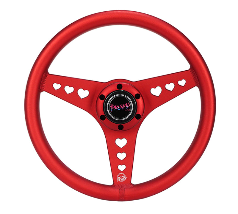 NRG All Aluminum Steering Wheel 330mm - Heart Cut Out- Ergonomic Grip- Anadized Red - RST-073-RD - front view