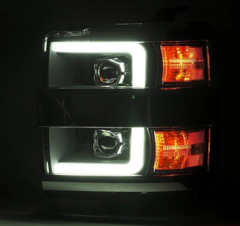AlphaRex 15-19 Chevy Silverado 2500/3500 LUXX-Series Proj. Headlights Blk w/Actv SeqSig &amp; SBDRL - 880098