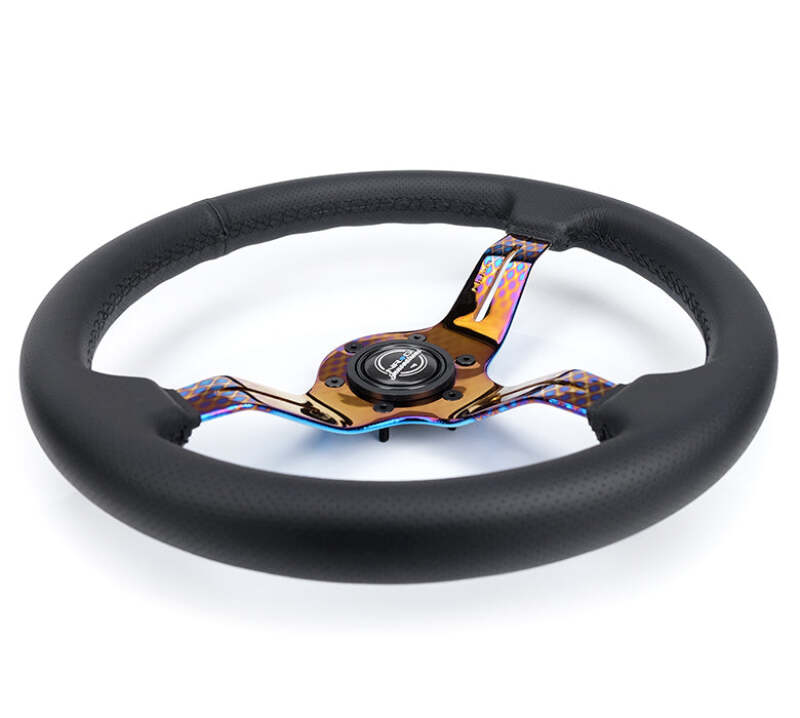 NRG Light Weight Gaming Steering Wheel - Splitz NeoChrome Silver Spokes Perforated Leather - ST-010MC-PR - close-up view 2