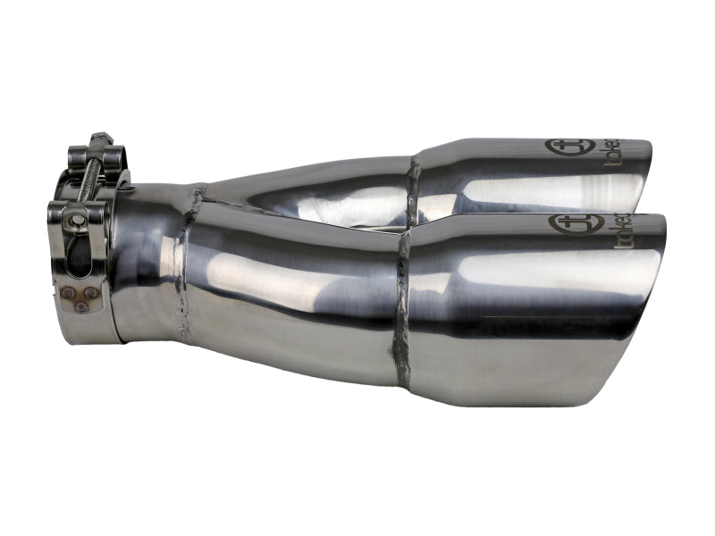 aFe Takeda 2.5in 304 Stainless Steel Clamp-on Exhaust Tip 2.5in Inlet 3in Dual Outlet - Polished - 49T25364-P10