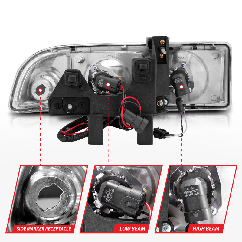 ANZO 1998-2005 Chevrolet S-10 Projector Headlights w/ Halo Black - 111015