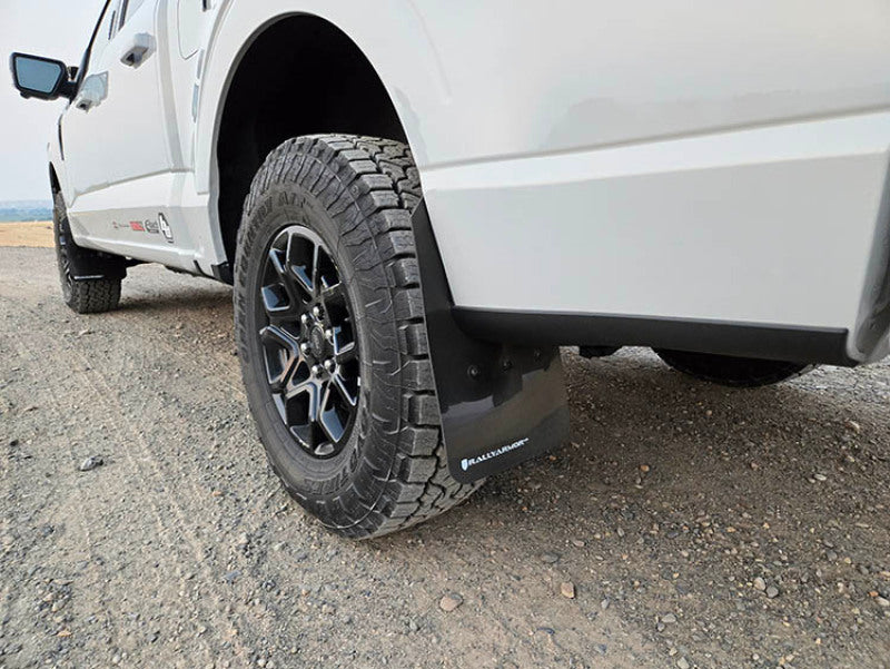 Rally Armor 21-24 Ford F-150 (Excl. Raptor) Black UR Mud Flap w/White Logo - MF115-UR-BLK-WH