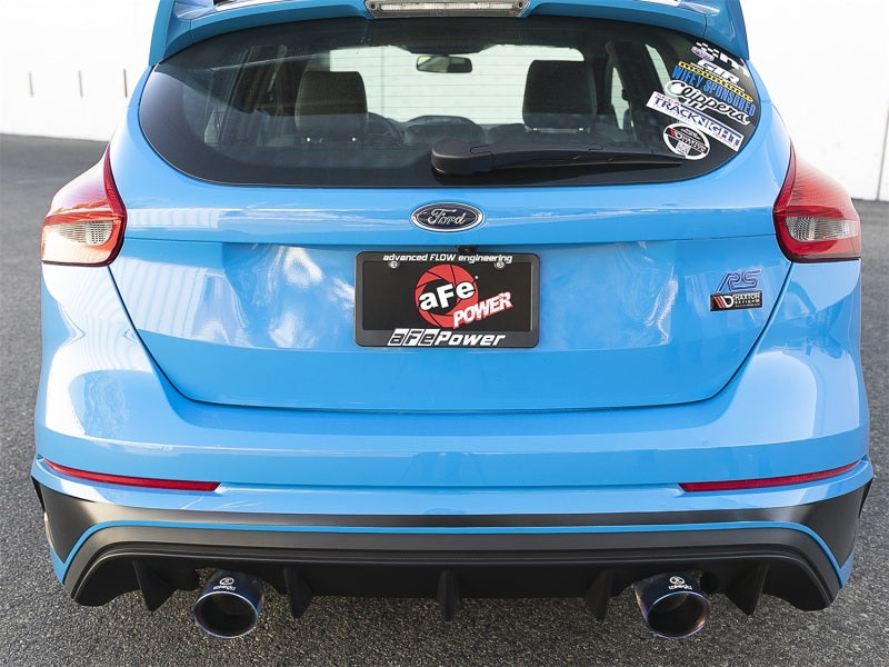 aFe Takeda 3in 304 SS Axle-Back Exhaust System w/ Blue Flame Tip 16-18 Ford Focus RS 2.3L (t) - 49-33104-L