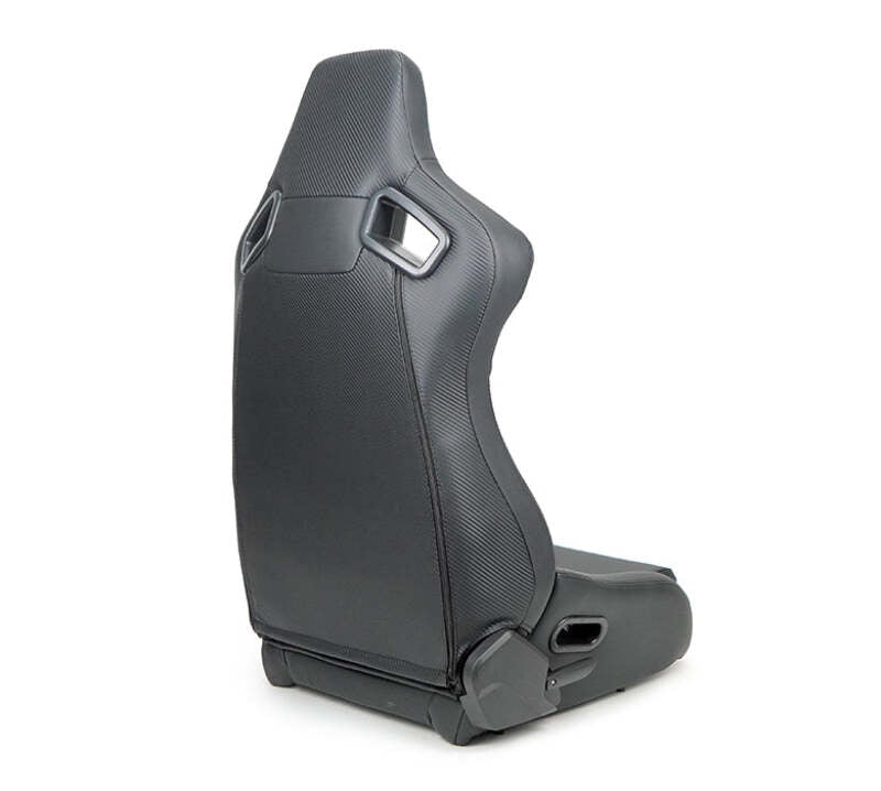 NRG Omega Reclinable Racing Seat (Pair) Black with Black Carbon Vinyl Back - RSC-750BK/BK L/R - close-up view 2 3 4 5 6
