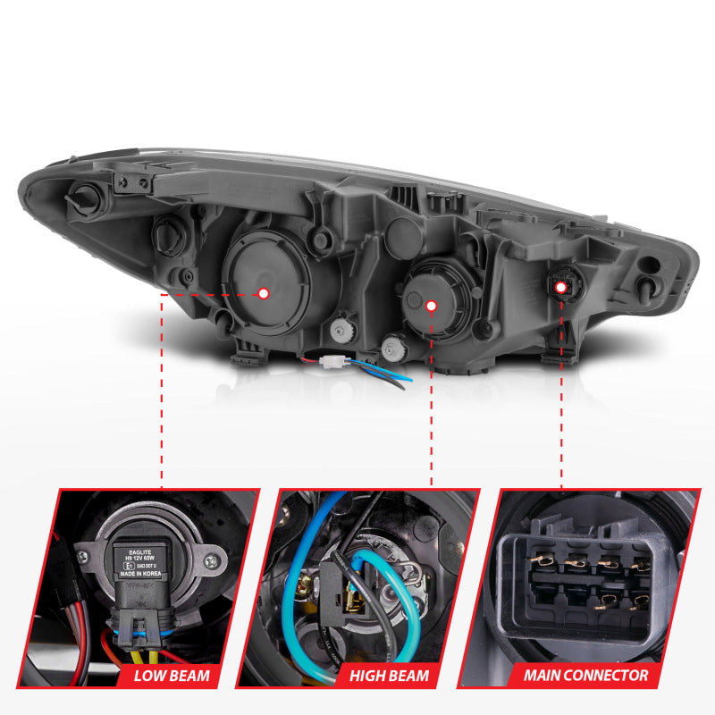 ANZO 2014-2016 Kia Forte Projector Headlights w/ Light Bar Chrome Housing - 121561