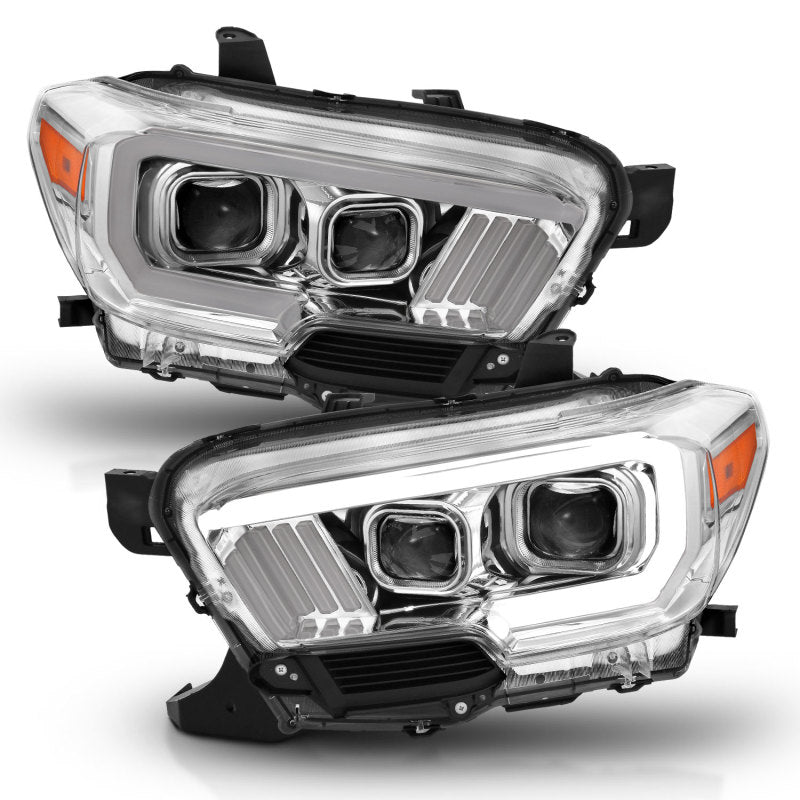 ANZO 2016-2017 Toyota Tacoma Projector Headlights w/ Plank Style Design Chrome/Amber w/ DRL - 111380