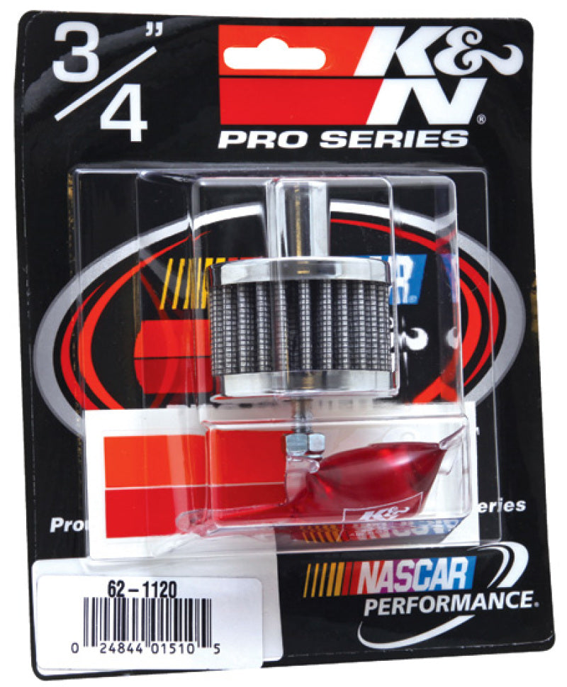 K&amp;N Steel Base Chrome Top Crankcase Vent Filter 3/4in OD Vent / 2in OD / 1-1/2in H Stud Mount - 62-1120