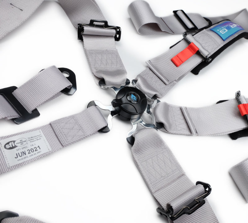 NRG 5PT 3in. Seat Belt Harness / Cam Lock - Silver - SBH-B6PCSL - close-up view 2 3 4