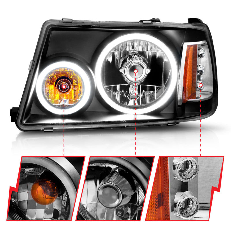 ANZO 2001-2011 Ford Ranger Projector Headlights w/ Halo Black (CCFL) 1 pc - 111152