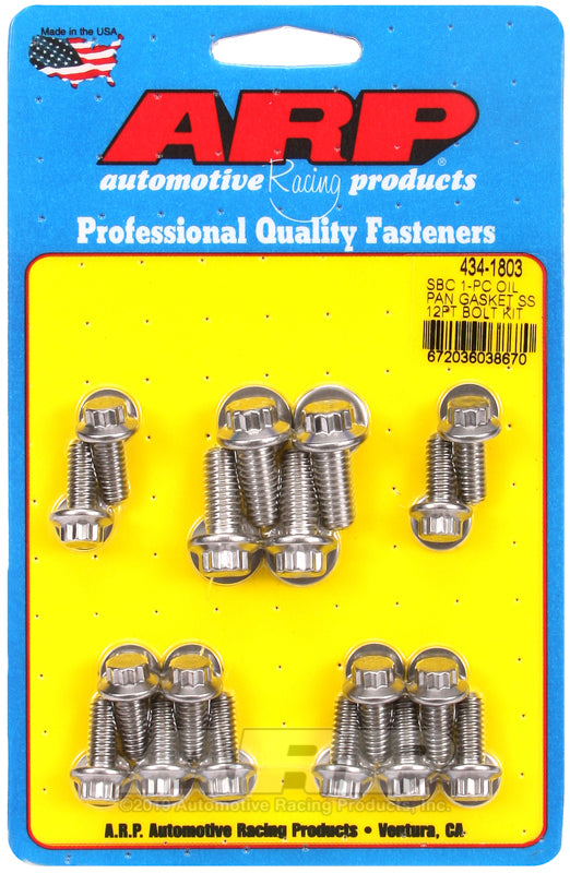 ARP SB Chevy 1-pc SS 12pt Oil Pan Gasket Bolt Kit - 434-1803