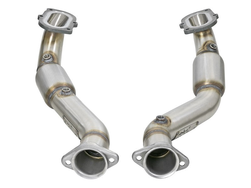 aFe POWER 14-18 Chevrolet Corvette C7 &amp; Z06 Twisted Steel 3in 304 Stainless Steel Mid Pipe w/ Cat - 48-34130-1YC