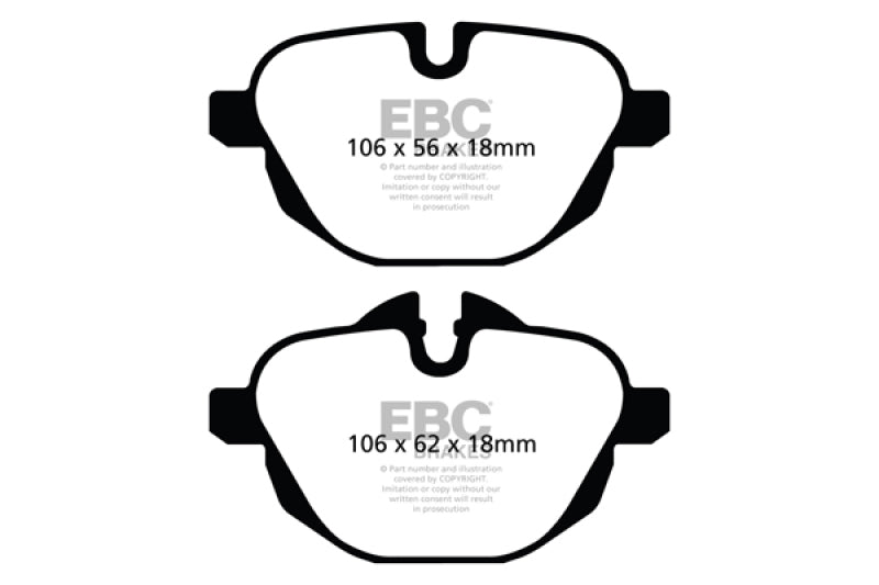EBC 11+ BMW X3 2.0 Turbo (F25) Ultimax2 Rear Brake Pads - UD1473 for 2010-2023 BMW 5 Series - front view