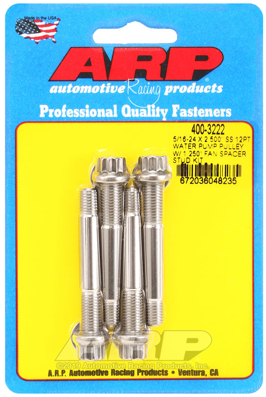 ARP 5/16-24 X 2.500 SS 12pt water pump pulley w/ 1.250in fan spacer stud kit - 400-3222 by ARP