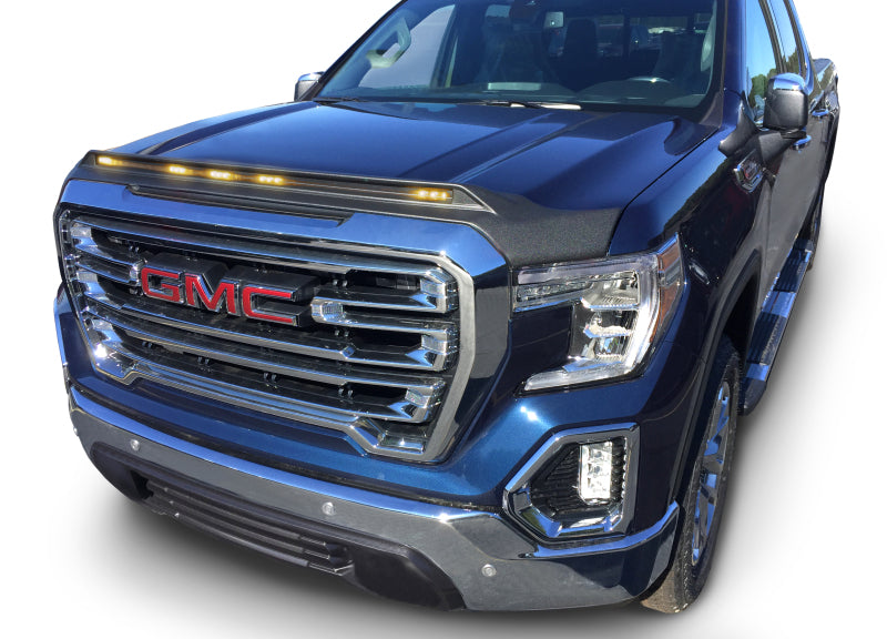 AVS 19-22 GMC Sierra 1500 Aeroskin Low Profile Hood Shield w/ Lights - Black - 753167