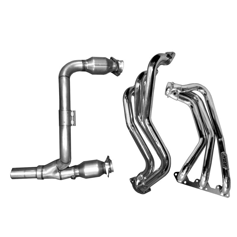 BBK 07-11 Jeep 3.8 V6 Long Tube Exhaust Headers And Y Pipe And Converters - 1-5/8 Chrome - 4050