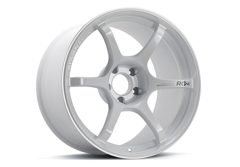 Advan RG-4 18x10 +35 5-114.3 Racing White Metallic &amp; Ring Wheel - YA48K25EWMR