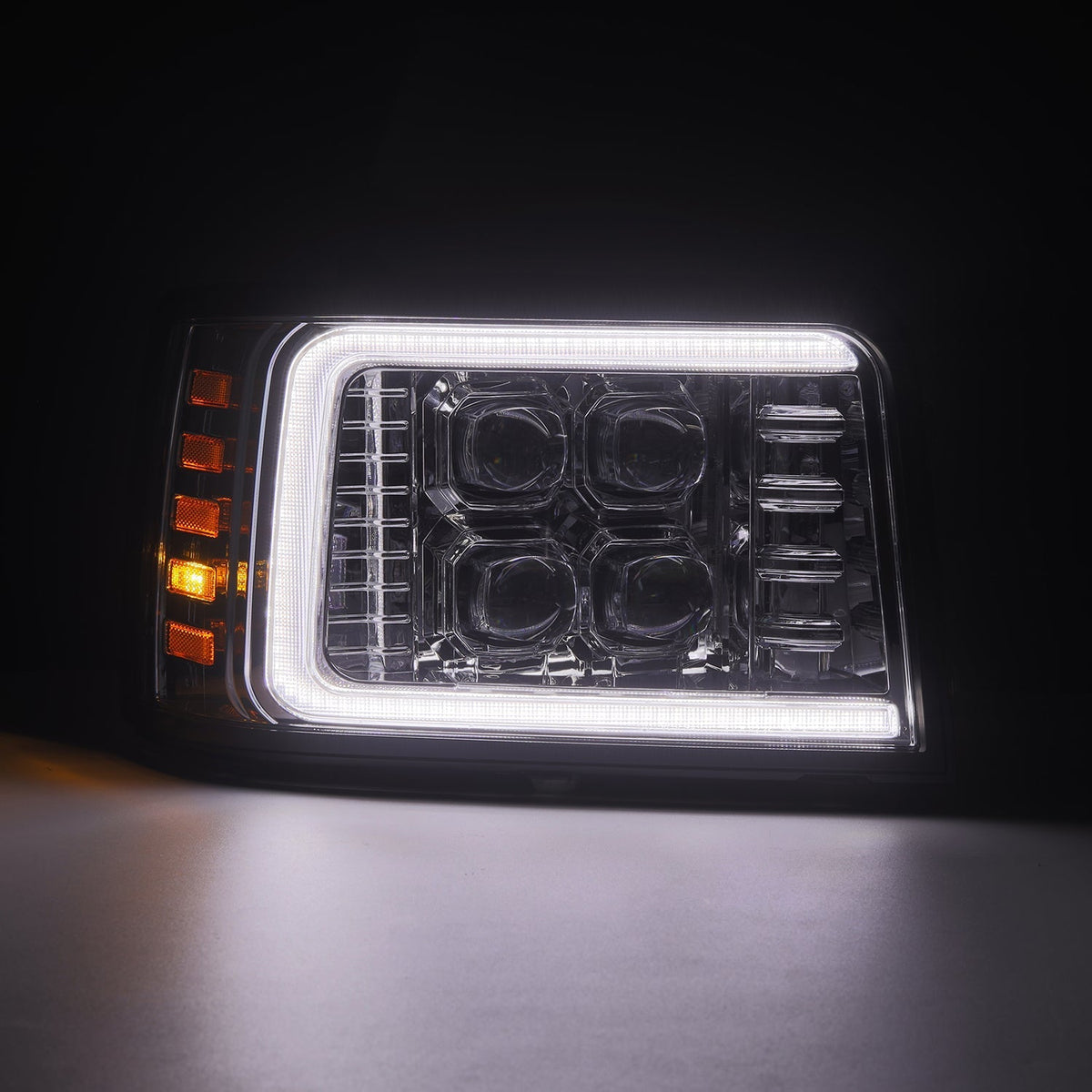AlphaRex 92-96 Ford Bronco NOVA LED Proj Headlights Chrome w/ Activ. Light Seq. Signal and SB DRL - 880377 for 1992-1996 Ford