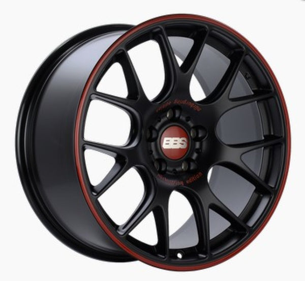 BBS CH-R Nurburgring Edition 18x8.5 5x112 ET47 Satin Black/Red Lip Wheel - 82mm PFS/Clip Req. - CH139NE by BBS