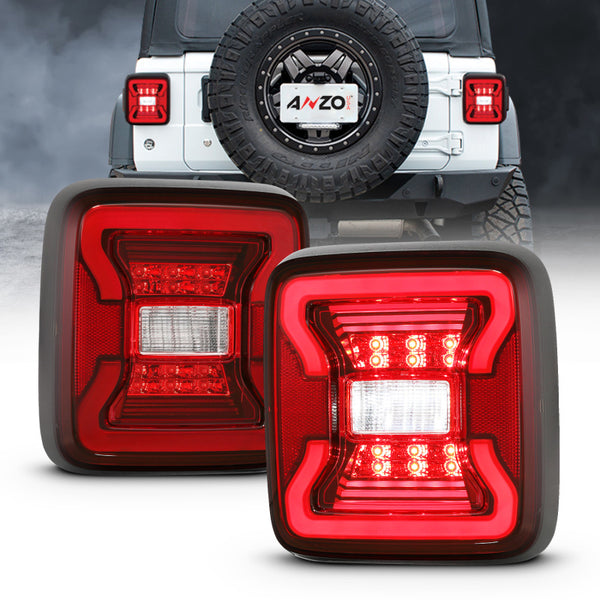 ANZO 18-19 Jeep Wrangler JL LED Taillights Black - 311295 for 2018-2023 Jeep Wrangler - front view