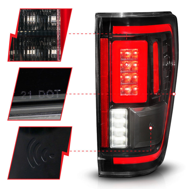 ANZO 21-23 Ford F-150 LED Taillights Seq. Signal w/BLIS Cover - Black Housing - 311473