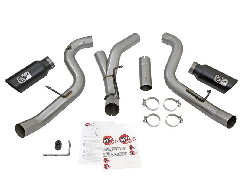 aFe LARGE Bore HD 4in Dual DPF-Back SS Exhaust w/Black Tip 16-17 GM Diesel Truck V8-6.6L (td) LML - 49-44080-B