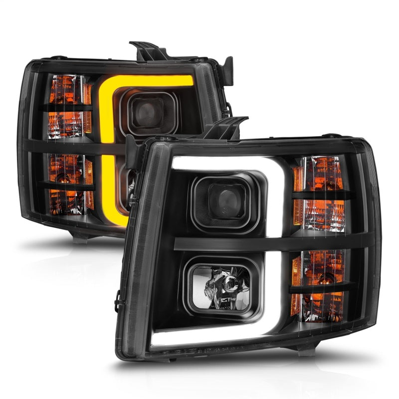 ANZO 2007-2013 Chevrolet Silverado 1500 Projector w/ Light Bar Black Housing w/ Sequential - 111545
