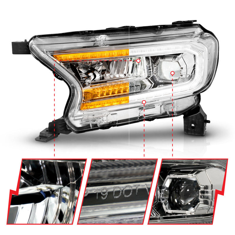 ANZO 19-23 Ford Ranger Full LED Projector Headlights w/ Initiation &amp; Sequential - Chrome - 111614