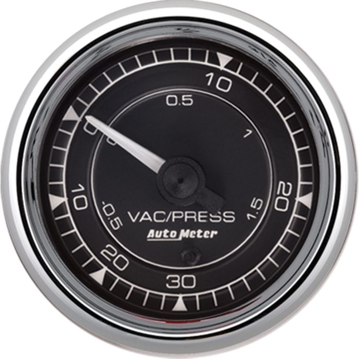 AutoMeter Chrono 2-1/16in VAC/Boost 30in HG/30PSI Mechanical Gauge - Chrome - 9703