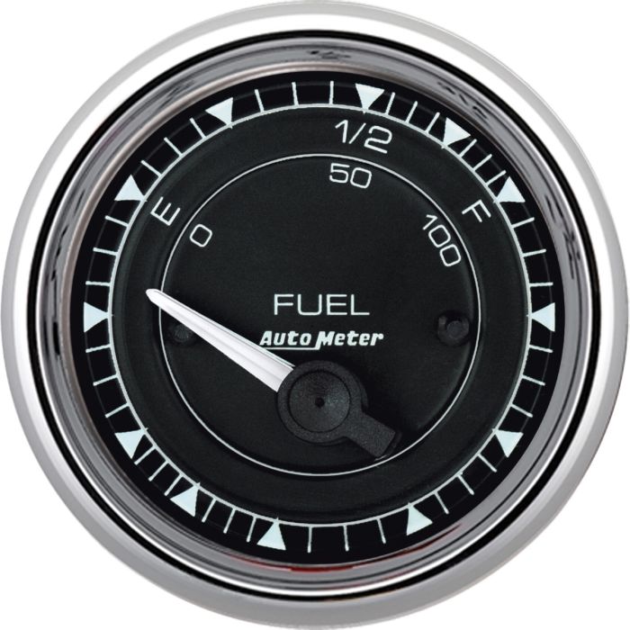 AutoMeter Chrono 2-1/16in 73E-10F Ohm Electric Fuel Level Gauge - Chrome - 9715