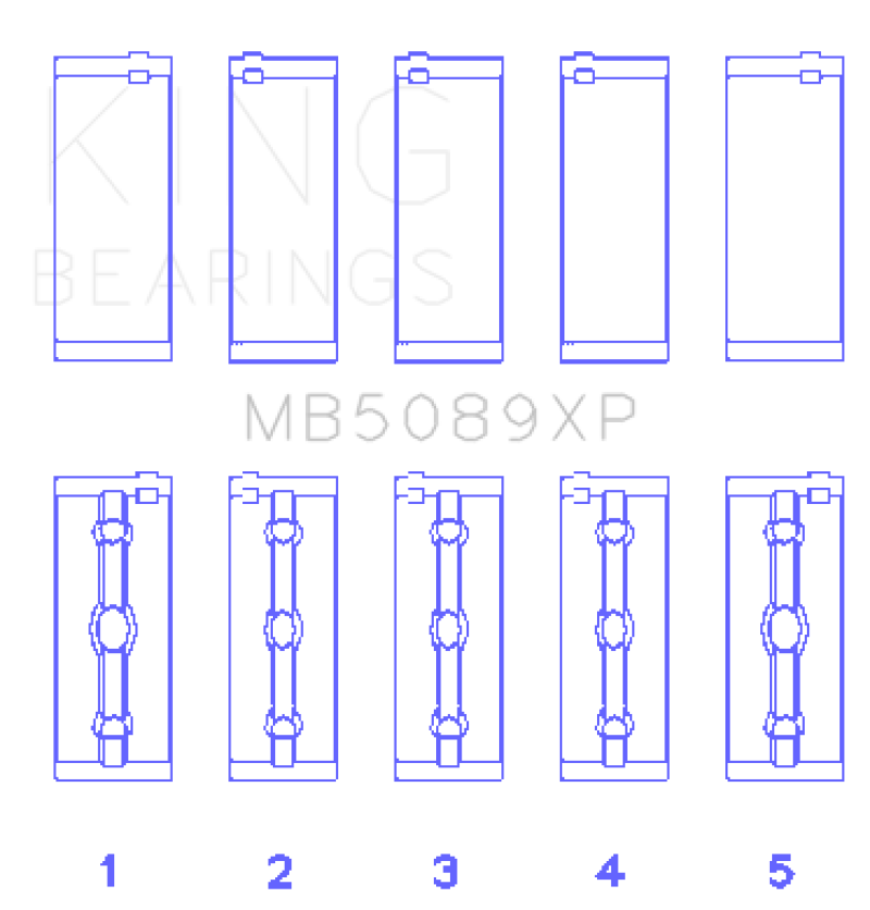 King Toyota 1RZ / 2RZ / 3RZ Crankshaft Main Bearing Set (Set of 5) - MB5089XP
