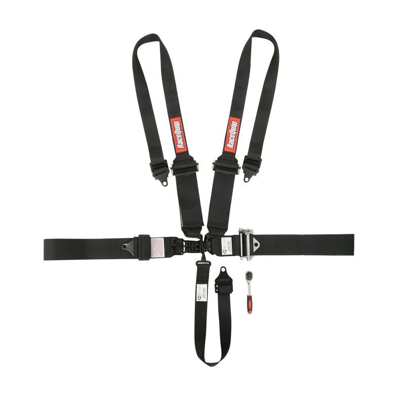 RaceQuip L & L 5pt Ratchet HNR Harness Black - 815005RQP