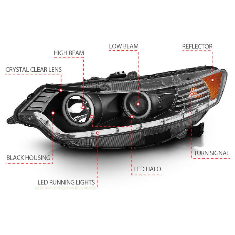 ANZO 2009-2012 Acura Tsx Projector Headlights w/ Halo Black (CCFL) (HID Compatible) - 121393