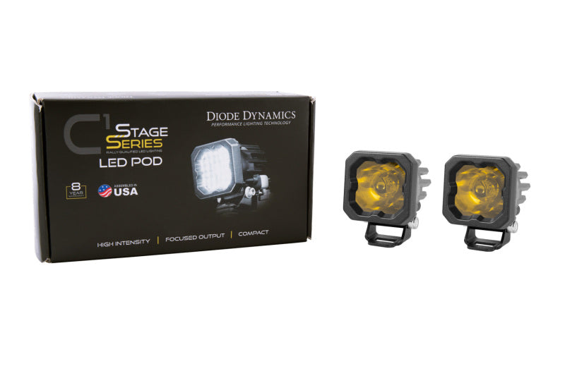Diode Dynamics Stage Series C1 LED Pod Sport - Yellow Flood Standard ABL (Pair) - DD6448P