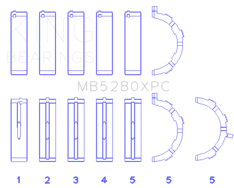King Ford V8 4.6L/5.4L SOHC Coated (Size .026) Crankshaft Main Bearings (Set of 5) - MB5280XPC.026