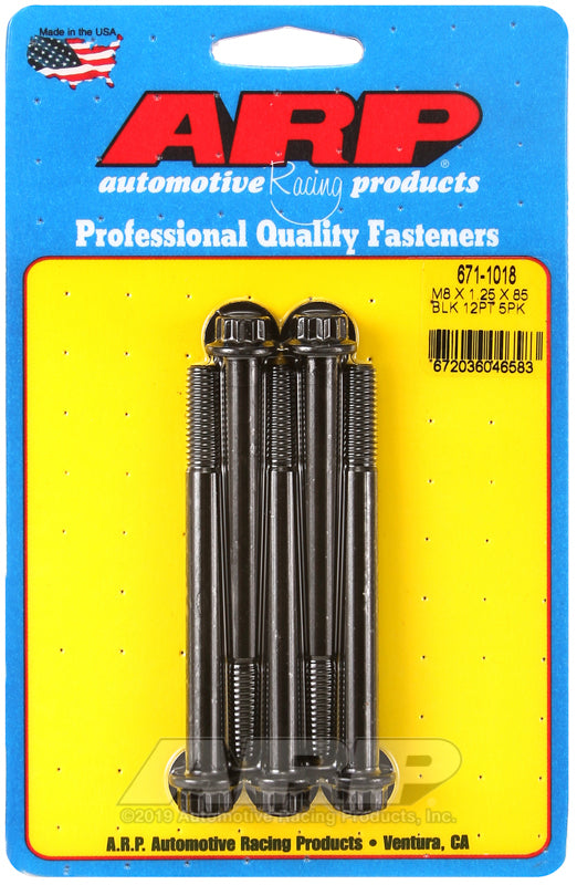 ARP M8 x 1.25 x 85 12pt Black Oxide Bolts (5/pkg) - 671-1018