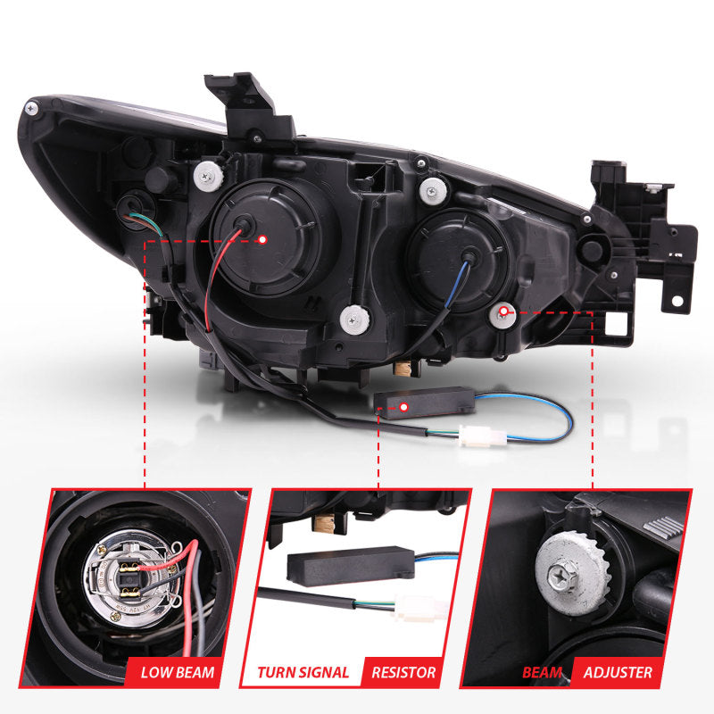 ANZO 2014-2015 Mazda 6 Projector Headlights w/ Plank Style Design Black - 121516