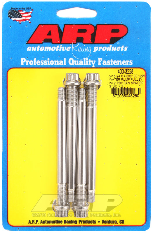 ARP 5/16-24 X 4.000 SS 12pt water pump pulley w/ 2.750in fan spacer stud kit - 400-3228