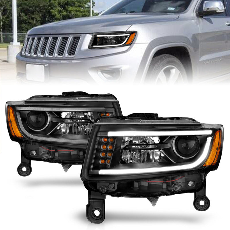 ANZO 2014-2015 Jeep Grand Cherokee Projector Headlights w/ Plank Style Design Black - 111329