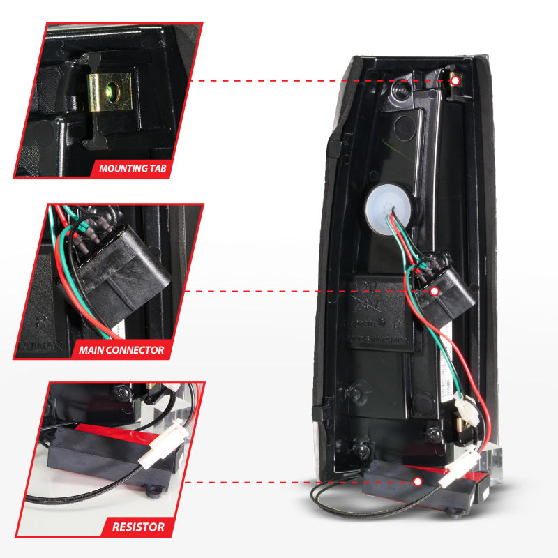 ANZO 88-99 Chevy/GMC C/K1500/2500/3500 Full LED Light Tube Taillights Black Housing Clear Lens - 311485
