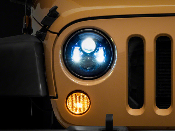 Raxiom 07-18 Jeep Wrangler JK 7-In LED Headlights- BlueHousing- Clear Lens - J154696 for 2007-2018 Jeep Wrangler - front view