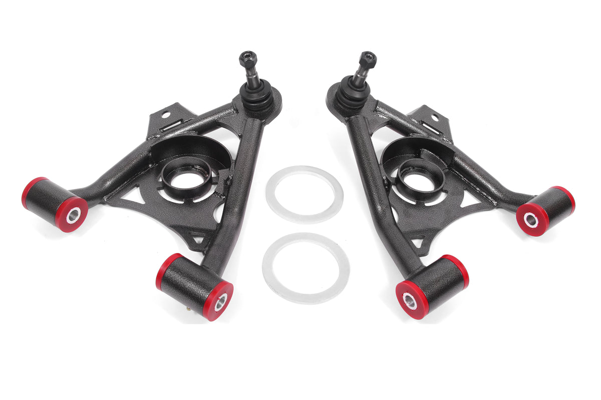 BMR 79-93 Mustang Fox Lower Control A-Arm Front w/ Spring Pocket/Tall Ball Joint - Black Hammertone - AA037H