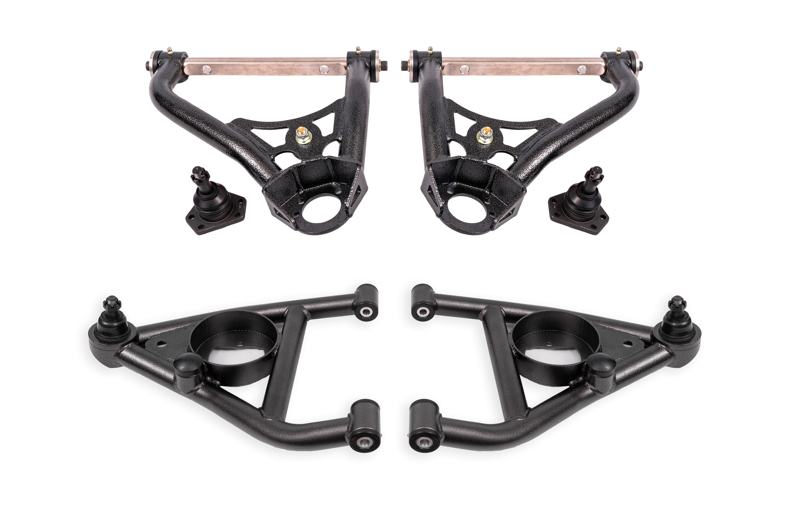 BMR 67-69 GM F-Body / 68-74 X-Body Non-Adj. Upper & Lower A-Arms (Polyurethane) - Black Hammertone - AAK311H