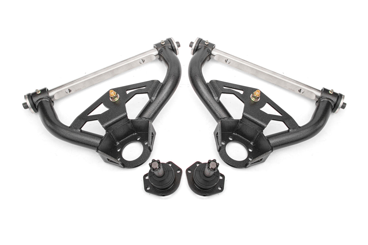 BMR 78-87 GM G-Body Non-Adjustable Upper A-Arms Delrin 0.5in Tall Ball Joint - Black Hammertone - AAU462H